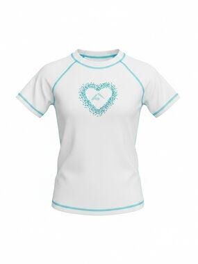 Kanu Surf SPF 50+ Kids White & Aqua Heart Rash Guard Medium (10) NWT